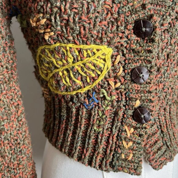 Anthropologie Monstera Puff-Sleeve Cardigan Wendy Wurtzburger Marcella Violini - Picture 8 of 13